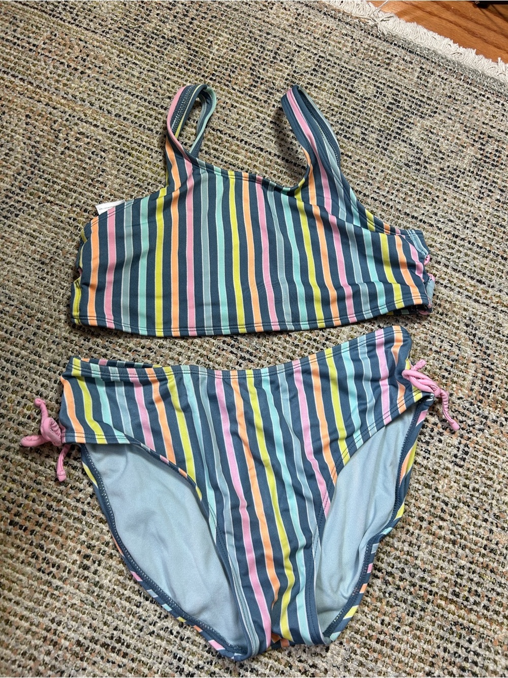 art class Girls' Striped Two-Piece Bikini in Blue, Pink, Yellow, Green
